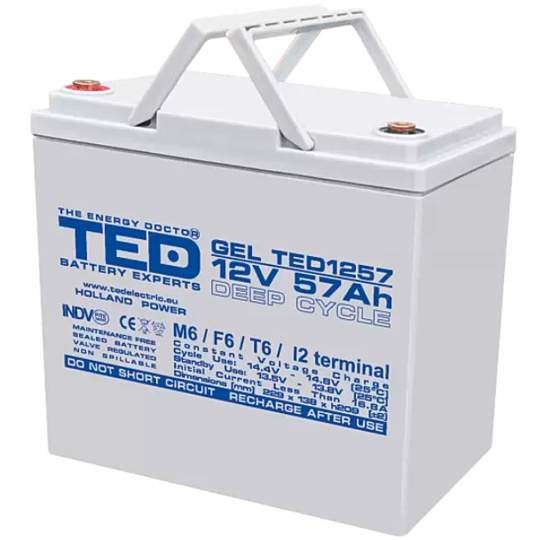 Acumulator AGM VRLA 12V 57Ah GEL Deep Cycle M6 Ted Battery TED003393 Acumulator AGM VRLA 12V 57Ah GEL Deep Cycle M6 Ted Battery TED003393