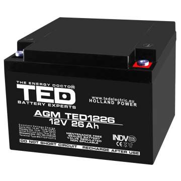 Acumulator AGM VRLA 12V 26Ah terminale M5, TED Electric TED003638