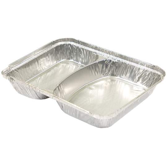 Caserola aluminiu in doua compartimente, 750 ml, 22.2x17.2x3 cm (100 bucati)