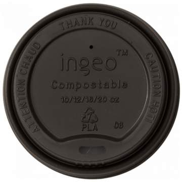 Capac bio, negru, bauturi calde, CPLA, 90 mm (50 buc/pac)