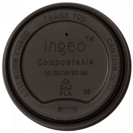 Capac bio, negru, bauturi calde, CPLA, 80 mm (50 buc/pac)