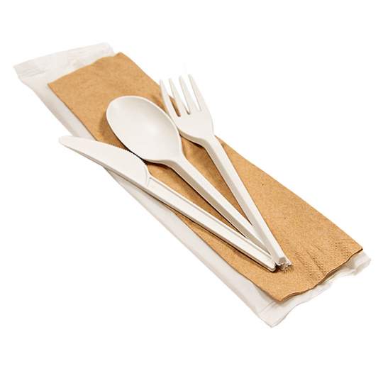 Set tacam bio (cutit, furculita, lingura, servetel) (100 bucati)