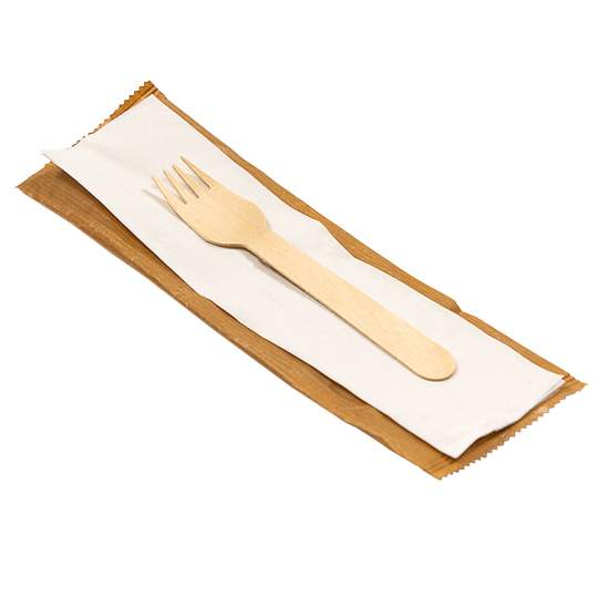 Set tacam din lemn (furculita, servetel) (100 bucati)