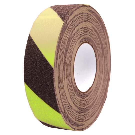 Banda antialunecare galben-negru autoadeziva fosforescenta dimensiune 5cm x 25m