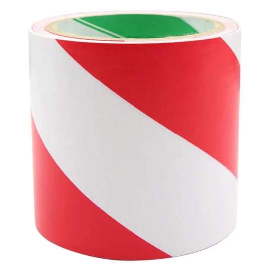Banda marcare / delimitare alb-rosu autoadeziva dimensiune 10cm x 30m