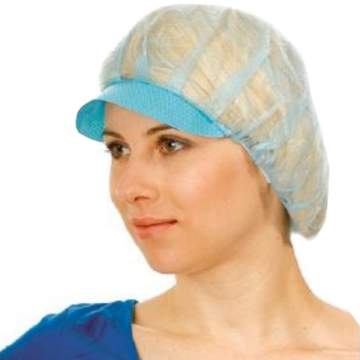 Boneta bufanta albastra cu cozoroc, cu elastic, 48cm (100 bucati)