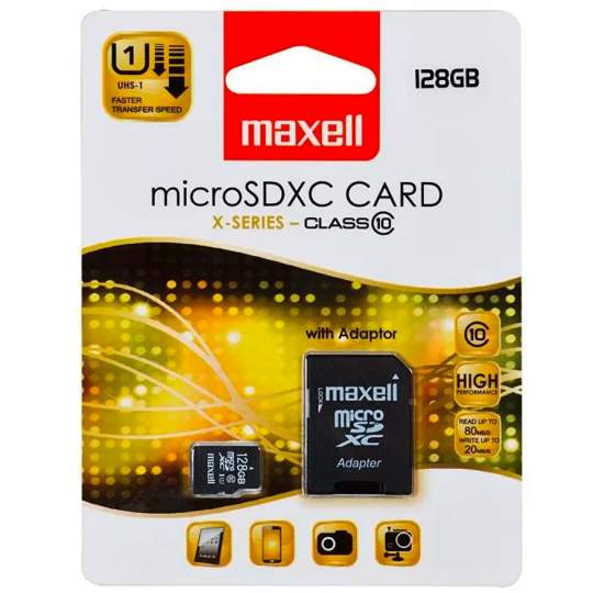Card Micro SD Maxell Secure Digital 128 Gb cu adaptor SD clasa 10 Card Micro SD Maxell Secure Digital 128 Gb cu adaptor SD clasa 10