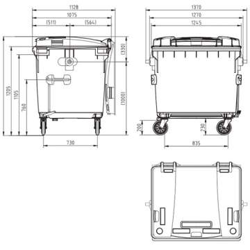 Container plastic 1100L pentru gunoi, capac plat, SULO - Germania