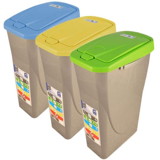 Cosuri gunoi 25L ECOBIN capac sistem push, colectare selectiva, Set 3 bucati