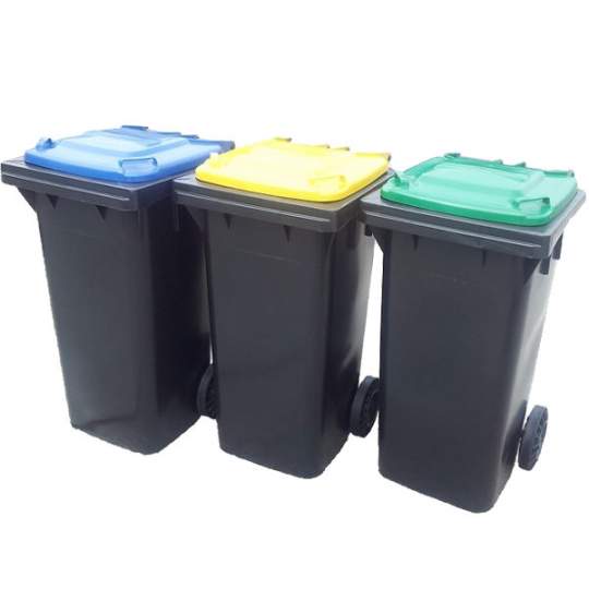 Pubela mobila neagra, capace colorate, productie Romania din HPDE - 120 L Pubela mobila neagra, capace colorate, productie Romania din HPDE - 120 L