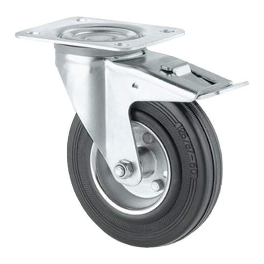 Roata container gunoi, cu ax rotativ si sistem de franare 200x50mm (1 bucata) Roata container gunoi, cu ax rotativ si sistem de franare 200x50mm (1 bucata)