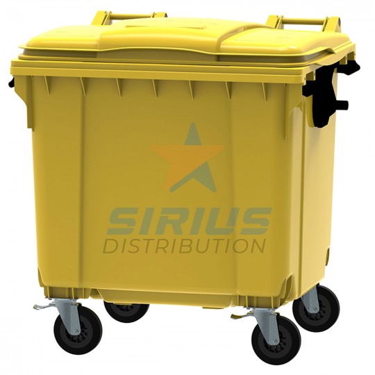Container din plastic, 1100 litri, capac plat, culoare galben