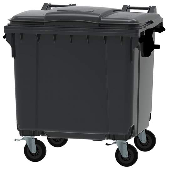 Container din plastic, 1100 litri, capac plat, culoare negru