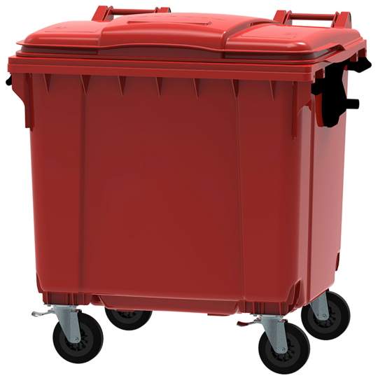Container din plastic, 1100 litri, capac plat, culoare rosu