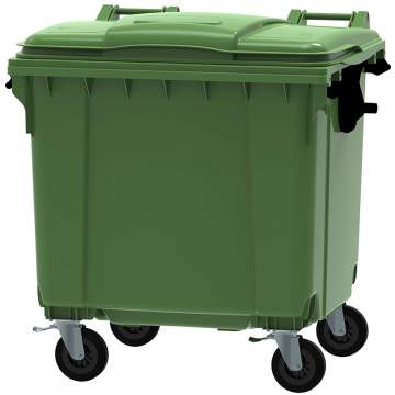 Container din plastic, 1100 litri, capac plat, culoare verde