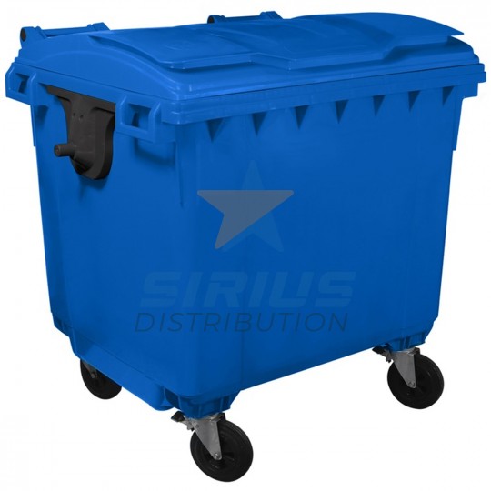 Container plastic colectare selectiva gunoi, volum 1100 litri, cu capac plat, culoare albastru