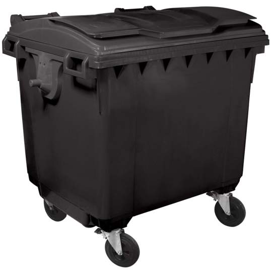 Container plastic colectare selectiva gunoi, volum 1100 litri, cu capac plat, culoare negru