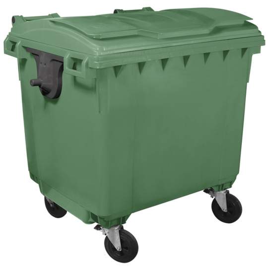 Container plastic colectare selectiva gunoi, volum 1100 litri, cu capac plat, culoare verde