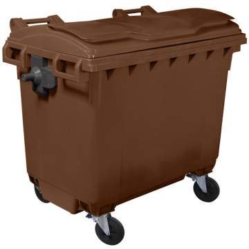 Container plastic colectare selectiva gunoi, volum 660 litri, cu capac plat, culoare maro