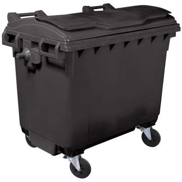 Container plastic colectare selectiva gunoi, volum 660 litri, cu capac plat, culoare negru