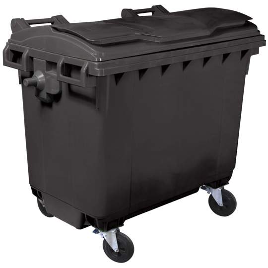 Container plastic colectare selectiva gunoi, volum 660 litri, cu capac plat, culoare negru