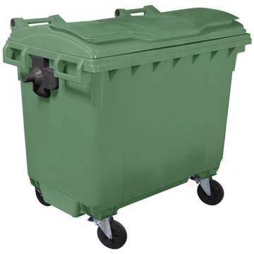 Container plastic colectare selectiva gunoi, volum 660 litri, cu capac plat, culoare verde