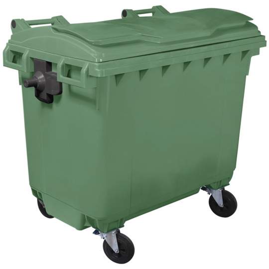 Container plastic colectare selectiva gunoi, volum 660 litri, cu capac plat, culoare verde