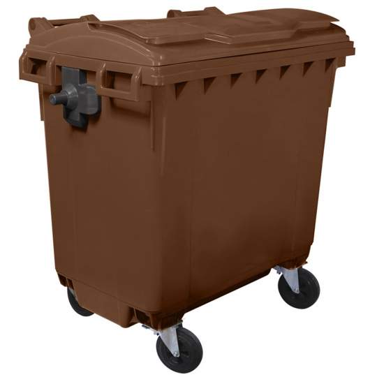 Container plastic colectare selectiva gunoi, volum 770 litri, cu capac plat, culoare maro