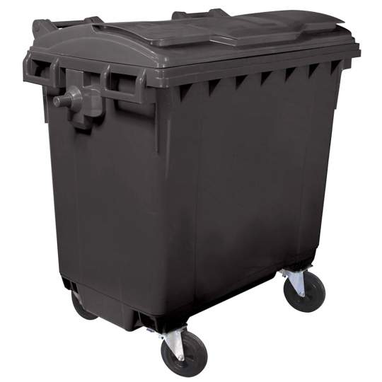 Container plastic colectare selectiva gunoi, volum 770 litri, cu capac plat, culoare negru