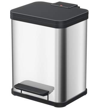 Cos inox Duo Plus M cu pedala, compartimentat 2 x 9 litri