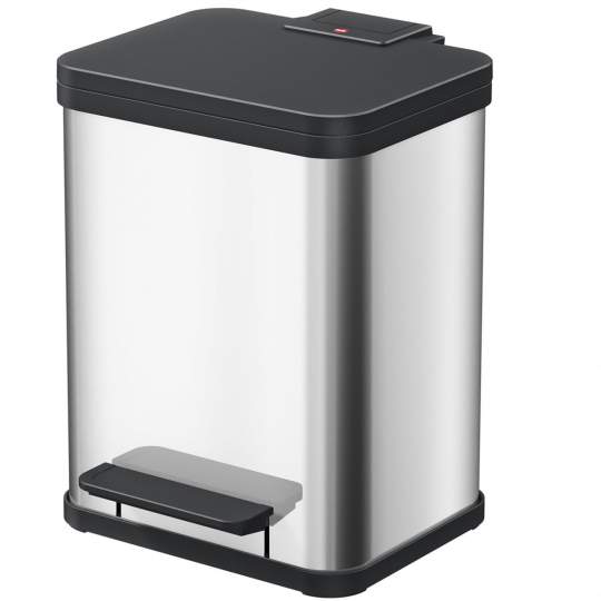 Cos inox Duo Plus M cu pedala, compartimentat 2 x 9 litri