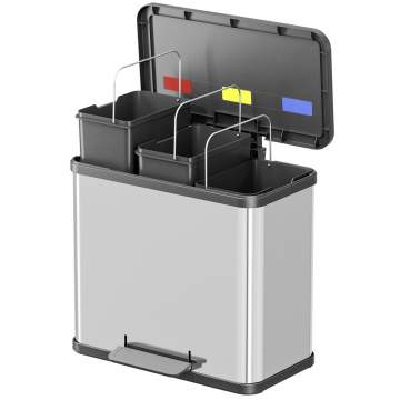 Cos inox Trio Plus L cu pedala, compartimentat 3 x 9 litri