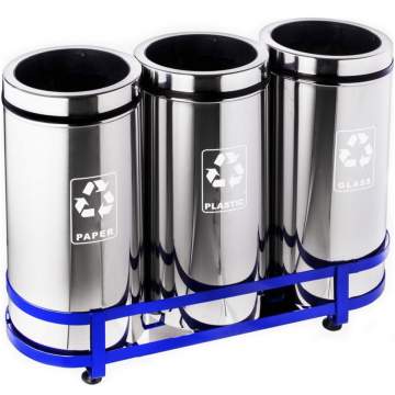 Set 3 cosuri colectare selectiva din inox, 45L/recipient, fara capac