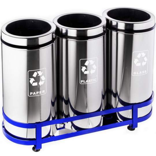 Set 3 cosuri colectare selectiva din inox, 45L/recipient, fara capac