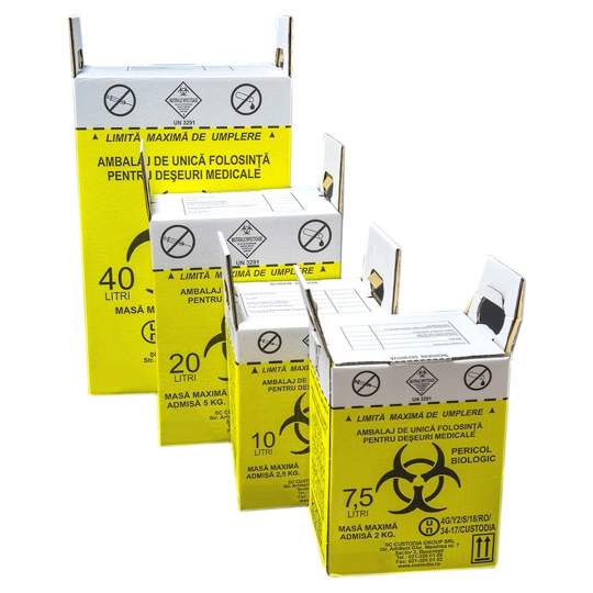 Cutie deseuri medicale (40 litri) + sac galben deseuri + sigiliu sac (1 bucata)