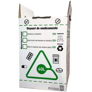 Cutii colectare deseuri de medicamente, 40L cu sac transparent si sigiliu sac (1 bucata)