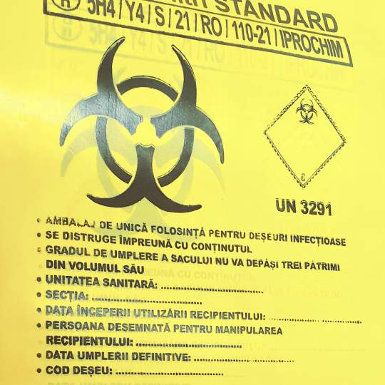 Saci deseuri medicale, galbeni, biohazard, 240 litri certificat ADR, pentru cutii si recipienti (set 50 bucati)