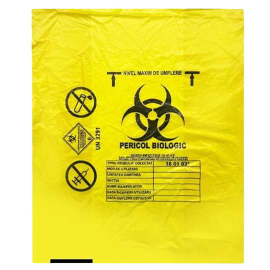 Saci galbeni deseuri medicale 10 litri Pericol Biologic (50 bucati)