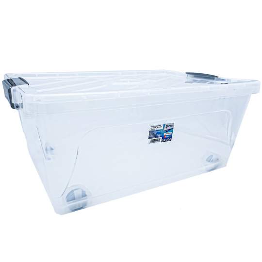 Cutie depozitare si transport din plastic, cu capac, manere si roti, volum 40 litri (set 2 bucati)