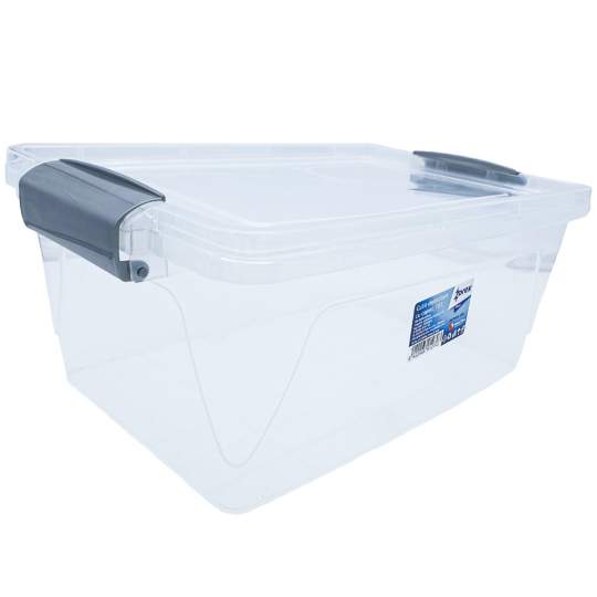 Cutie depozitare si transport din plastic, transparenta, cu manere si capac, volum 10 litri (set 2 bucati)