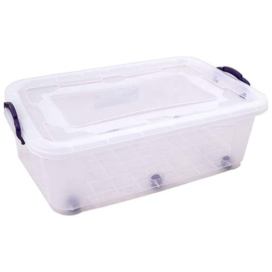Cutie depozitare si transport din plastic, transparenta, cu manere si capac, volum 30 litri (set 2 bucati)