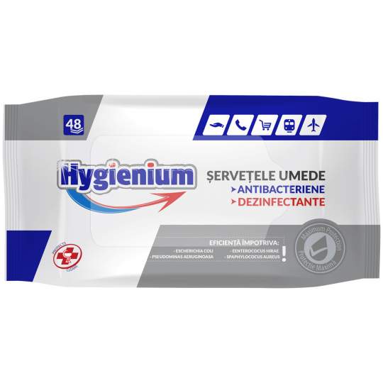 Servetele umede antibacteriene si dezinfectante, avizate biocide - Hygienium (48 bucati/pachet)