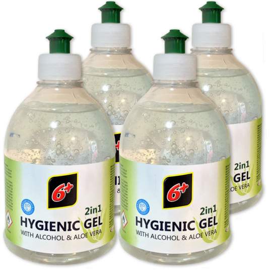 Gel antibacterian pentru maini cu alcool etilic 63% si aloe vera, flacon 500ml (Set 4 bucati)