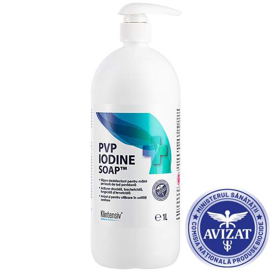 Sapun dezinfectant PVP Iodine 7.5% dezinfectie igienica si chirurgicala maini si tegumente, 1 litru, Biocide (1 bucata)