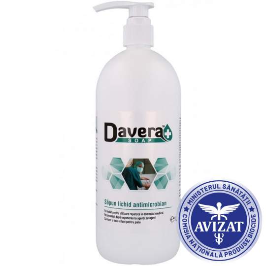 Sapun lichid maini cu clorhexidina Davera Soap 1 litru, avizat Biocide (1 bucata)