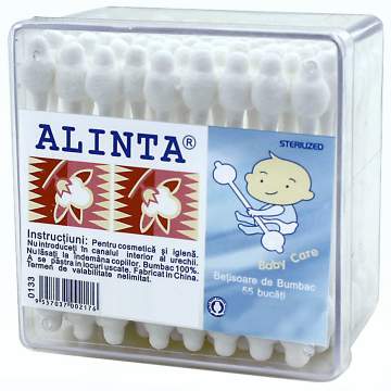 Betisoare de urechi cu opritor pentru copii, din bumbac 55 bucati - Alinta