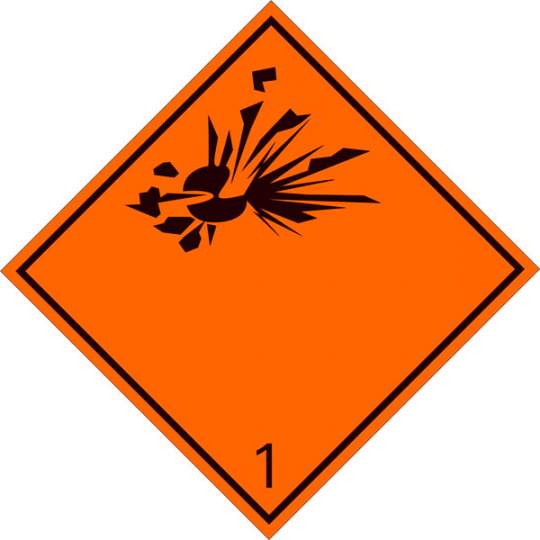 Eticheta ADR clasa 1 aluminiu Transport substante si obiecte explozive (300x300mm)