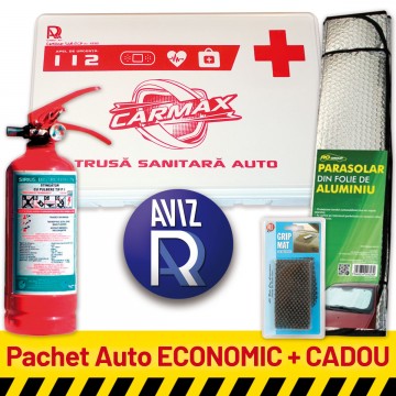 Pachet Auto ECONOMIC: Trusa sanitara auto avizata RAR (valabila 5 ani) + Stingator P1 (valabil 5 ani) + CADOU