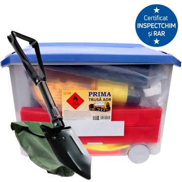 Pachet Trusa ADR pentru camion, certificata INSPECTCHIM si Registrul Auto Roman + lopata pliabila ADR MVM
