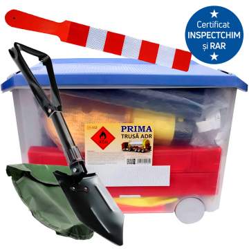 Pachet Trusa ADR pentru camion, certificata INSPECTCHIM si Registrul Auto Roman + Lopata pliabila ADR + Paleta reflectorizanta